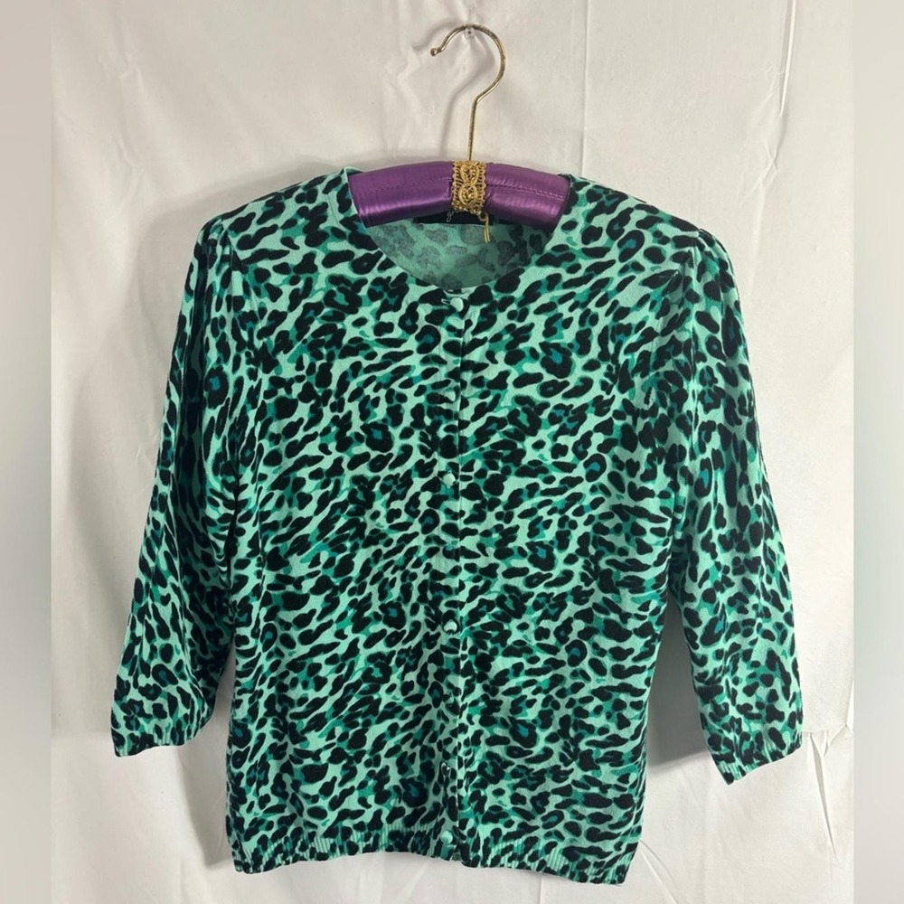 Y2K Blue Leopard Print Button Up Mcbling Indie Sleeze Cardigan Women's Size M